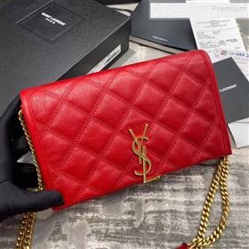 Saint Laurent Becky Chain Wallet WOC in Diamond-Quilted Lambskin  585031 Red 2019 (JD-9111434)