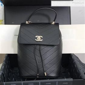Chanel Chevron Grained Calfskin Backpack AS0640 Black 2019 (KAIS-9111801)