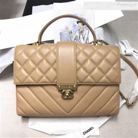 Chanel Quilted and Chevron Calfskin Large Flap Bag with Top Handle AS0712 Beige 2019 (JIYUAN-9111808)