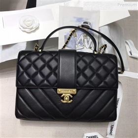 Chanel Quilted and Chevron Calfskin Large Flap Bag with Top Handle AS0712 Black 2019 (JIYUAN-9111807)