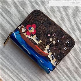 Louis Vuitton Damier Ebene Canvas Printed Zippy Coin Purse Wallet N60258 Blue 2019 (KD-9111812)