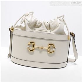 Gucci 1955 Horsebit Bucket Bag 602118 White Leather 2019 (DLH-9111901)