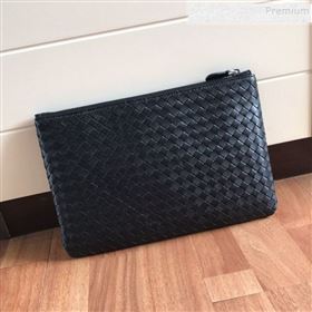 Bottega Veneta Large Woven Lambskin Document Case Clutch 8304 Black (MISU-9111923)