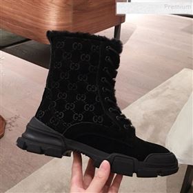 Gucci Suede Wool Lace-up Flat Short Boots Black 2019 (KL-9112017)