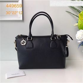 Gucci Interlocking G Charm Leather Tote Bag 449659 Black 2019 (DLH-9112271)