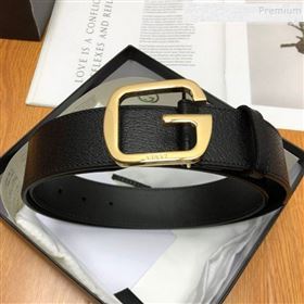 Gucci Calfskin Belt 38cm with Single G Buckle Black/Gold 2019 (99-9112219)