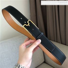 Hermes Goodnight Leather Belt 38mm with Framed Buckle Black/Gold 2019 (99-9112221)