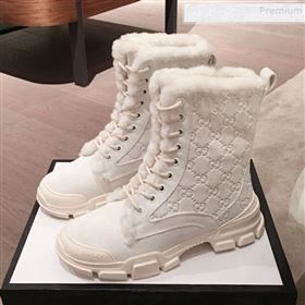 Gucci Suede Wool Lace-up Flat Short Boots White 2019 (KL-9112015)