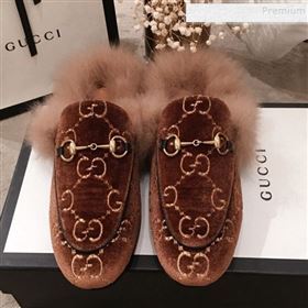 Gucci GG Velvet Fur Flat Slippers Brown 2019 (KL-9112025)