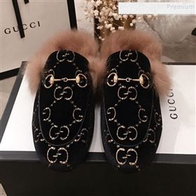 Gucci GG Velvet Fur Flat Slippers Black 2019 (KL-9112027)