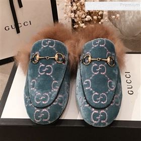 Gucci GG Velvet Fur Flat Slippers Blue 2019 (KL-9112026)