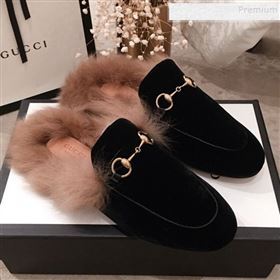 Gucci Horsebit Velvet Fur Flat Slippers Black 2019 (KL-9112028)