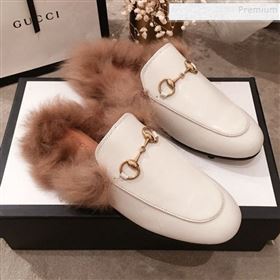 Gucci Princetown Horsebit Leather Fur Slippers White 2019 (KL-9112031)