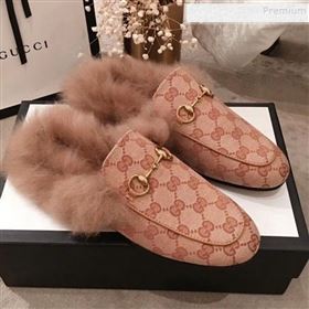 Gucci Princetown GG Canvas Fur Slippers Beige 2019 (KL-9112032)