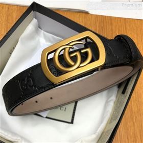 Gucci GG Signature Leather Belt 30mm with Framed GG Buckle Black 2019 (99-9112048)