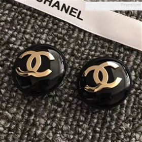 Chanel CC Round Stud Clip-on Earrings Black 2019 (YF-9112057)