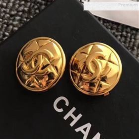 Chanel Quilted Metal CC Round Stud Clip-on Earrings Black 2019 (YF-9112058)