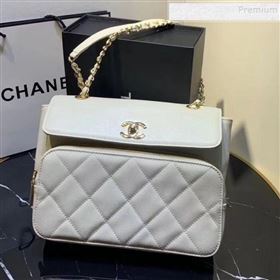 Chanel Grained Leather Pocket Flap Shoulder Bag White 2019 (KAIS-9112101)