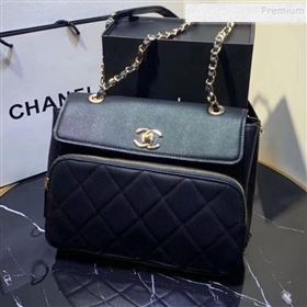 Chanel Grained Leather Pocket Flap Shoulder Bag Black 2019 (KAIS-9112103)