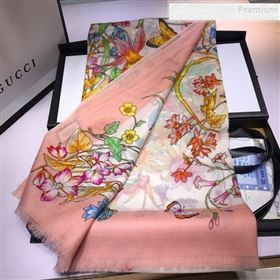 Gucci Cashmere Flora Print Scarf 100x200cm Pink 2019 (HONGX-9112239)