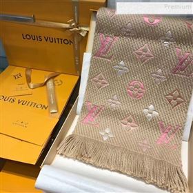 Louis Vuitton Logomania Rainbow Wool Silk Monogram Flower Scarf 176x30cm Beige 2019 (WNS-9112241)