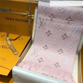 Louis Vuitton Logomania Rainbow Wool Silk Monogram Flower Scarf 176x30cm Pink 2019 (WNS-9112244)