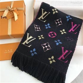 Louis Vuitton Logomania Rainbow Wool Silk Monogram Flower Scarf 176x30cm Black 02 2019 (WNS-9112243)