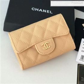 Chanel Grained Leather Classic Card Holder AP0214 Apricot 2019 (JIYUAN -9112309)