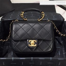 Chanel Quilted Lambskin Small Flap Bag with Ring Top Handle AS1357 Black 2020 (FM-9112321)