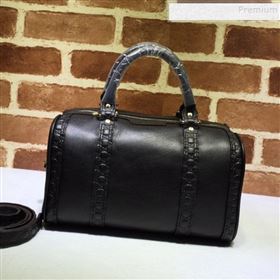 Gucci Small Vintage Leather GG Trim Boston Bag 269876 Black (DLH-9112506)