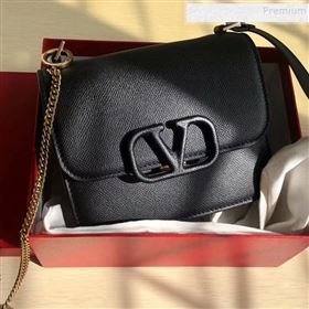 Valentino Small VSLING Grained Calfskin Shoulder Bag 0074S Black 2019 (JIND-9112707)