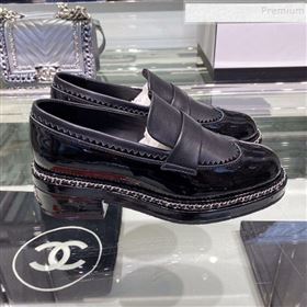 Chanel Calfskin and Patent Leather Chain Lace-Ups Loafers G35317 Black 2019 (XO-9112801)