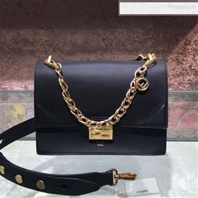 Fendi Kan U Medium Calfskin Flap Bag Black/Gold 2019 (AFEI-9112630)
