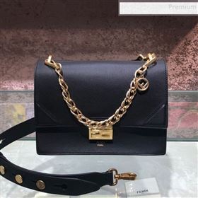 Fendi Kan U Medium Calfskin Flap Bag Black/Gold 2019  (AFEI-9112630)