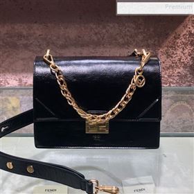 Fendi Kan U Medium Waxed Leather Flap Bag Black/Gold 2019 (AFEI-9112633)