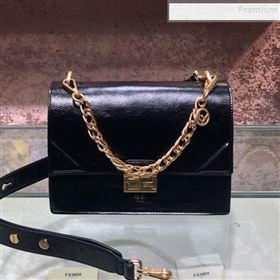 Fendi Kan U Medium Waxed Leather Flap Bag Black/Gold 2019  (AFEI-9112633)