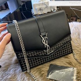 Saint Laurent Medium Sulpice Bag in Studded Leather 532629 Black/Silver 2019 (JUND-9112650)