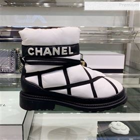 Chanel Down Feather Lambskin Fur Quilted Strap Short Boots G35342 White 2019 (XO-9113021)