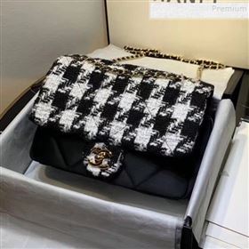 Chanel Quilted Calfskin and Houndstooth Tweed Medium Flap Bag AS1154 Black/White 2019 (KAIS-9112906)