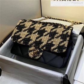 Chanel Quilted Calfskin and Houndstooth Tweed Medium Flap Bag AS1154 Black/Gold 2019 (KAIS-9112907)