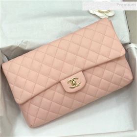 Chanel Quilted Grained Calfskin Flap Clutch A57650 Pink 2019 (YD-9092911)