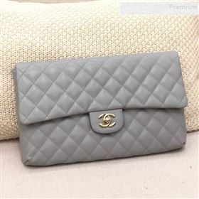 Chanel Quilted Grained Calfskin Flap Clutch A57650 Grey 2019 (YD-9092912)