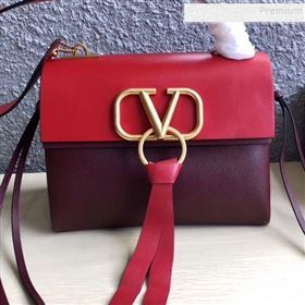 Valentino Medium VRing Calfskin Shoulder Bag 0004M Red/Burgundy 2019 (JIND-9101237)