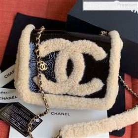 Chanel Shearling Sheepskin and Vintage Leather Flap Bag AS0321 Black/Beige 2019 (FM-9100728)