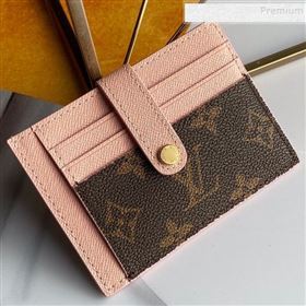 Louis Vuitton Monogram Canvas and Calfskin Porte Cartes Double Zipped Card Holder M66532 Pink 2019 (KD-9100741)
