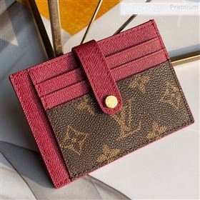 Louis Vuitton Monogram Canvas and Calfskin Porte Cartes Double Zipped Card Holder M66532 Fushia 2019 (KD-9100743)