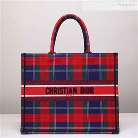 Dior Book Tote Large Bag in Cotton Canvas Check Red/Green/Blue 2019 (BINF-9100903)