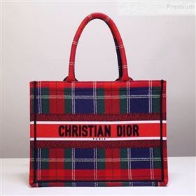 Dior Book Tote Small Bag in Cotton Canvas Check Red/Green/Blue 2019 (BINF-9100902)