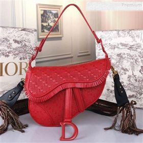 Dior Saddle Medium Bag in Ultra Matte Embossed Leather Red 2019 (BINF-9100907)