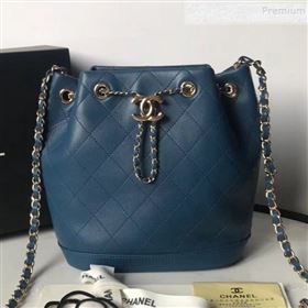 Chanel Quilted Leather Chain Drawstring Small Bucket Bag Blue 2019 (KAIS-9100711)